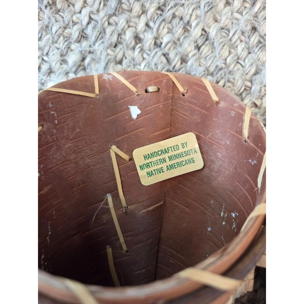 Vintage Pair of Ojibwe Birch Bark Wall Hanging Basket Handmade Cabin Art 9.5''